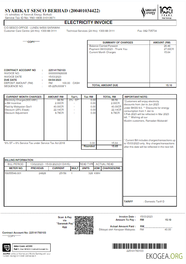 MALAYSIA SARAWAK ENERGY utility bill Wordd and PDF template